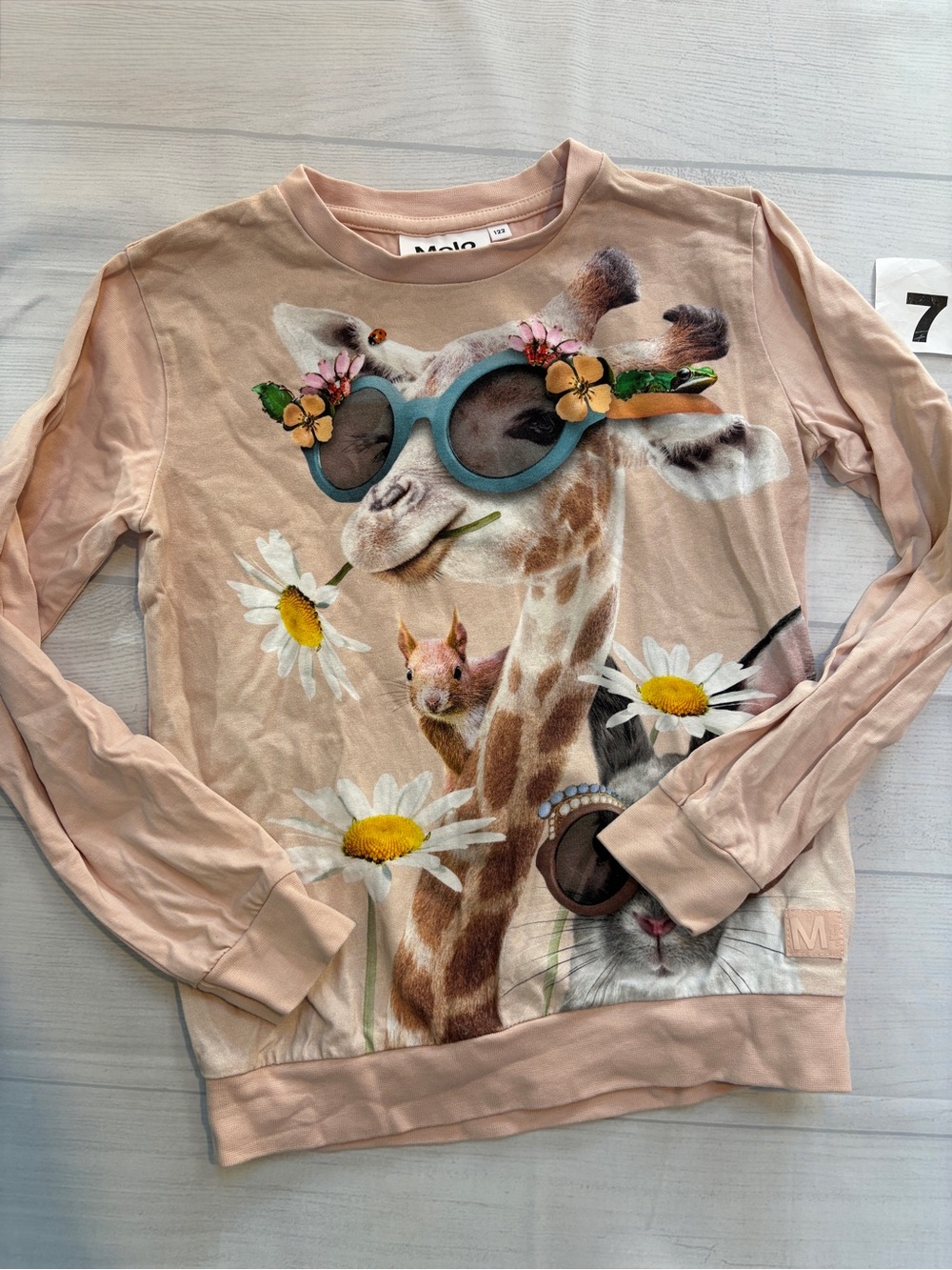 Molo Pink Giraffe Bunny Graphic Long Sleeve Tee